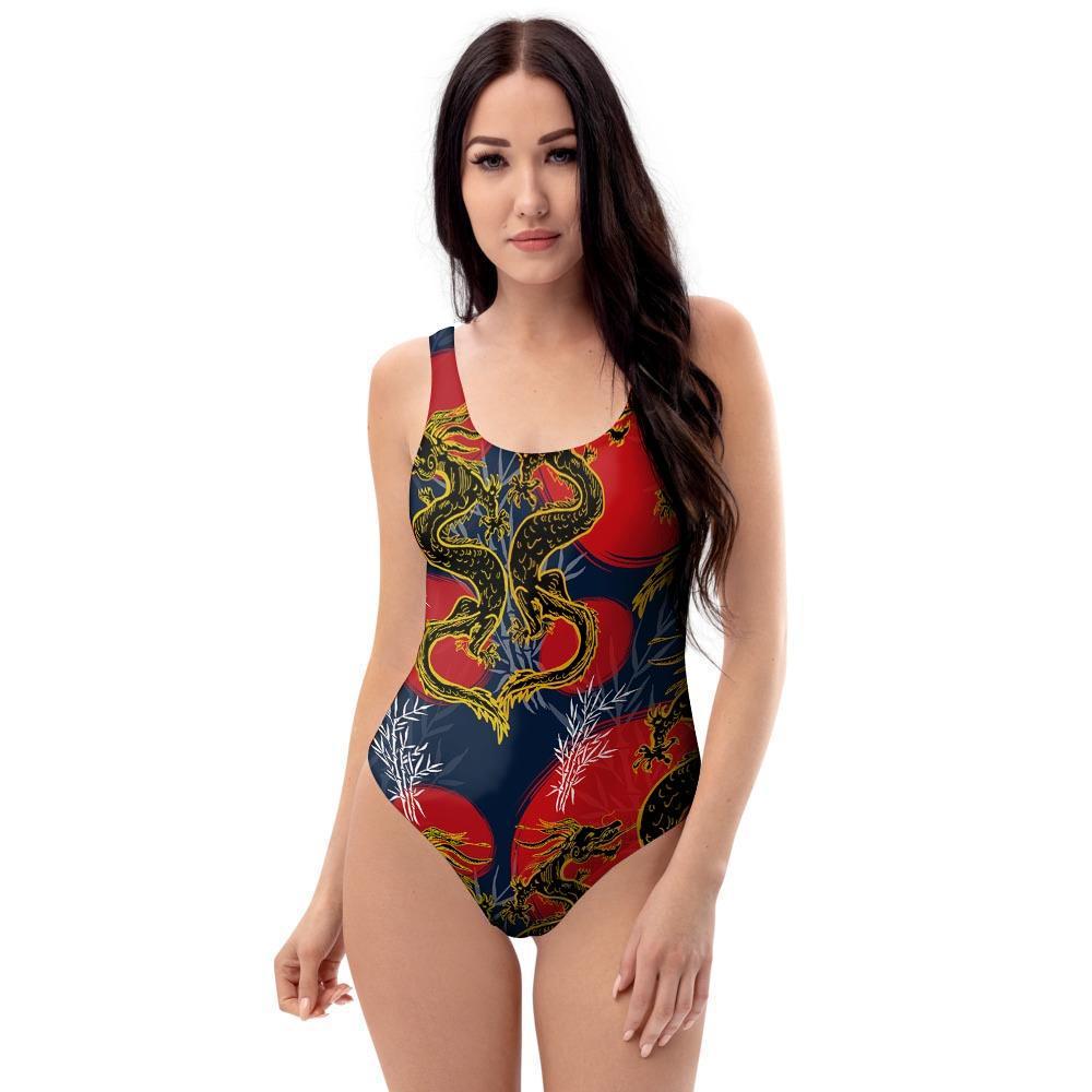 Janpanese Dragon Print One Piece Swimsuite-grizzshop