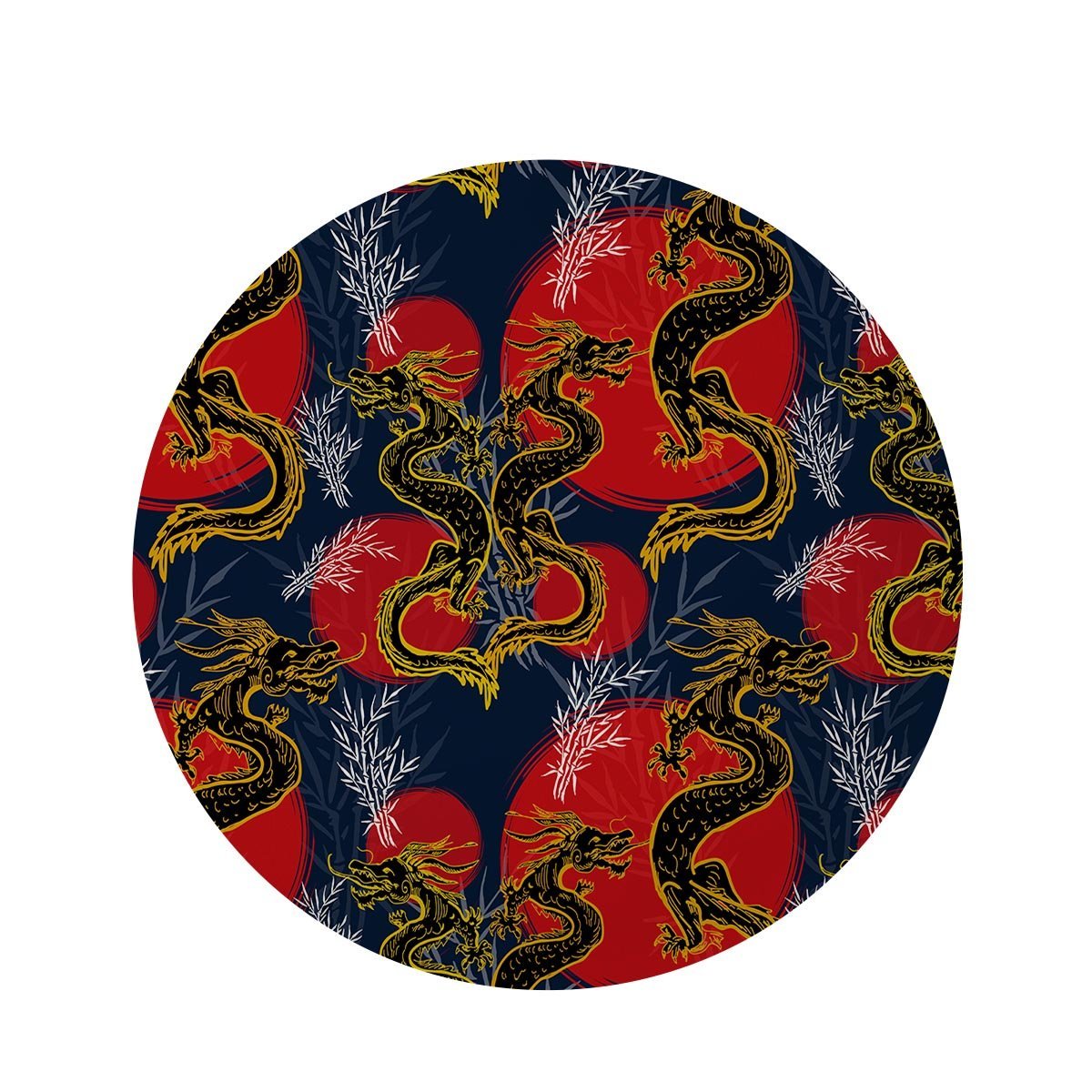 Janpanese Dragon Print Round Rug-grizzshop