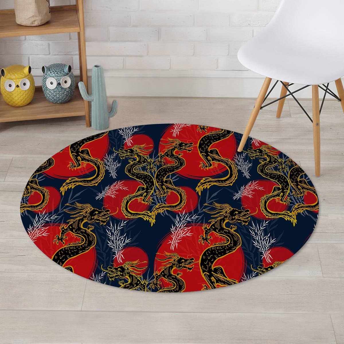 Janpanese Dragon Print Round Rug-grizzshop