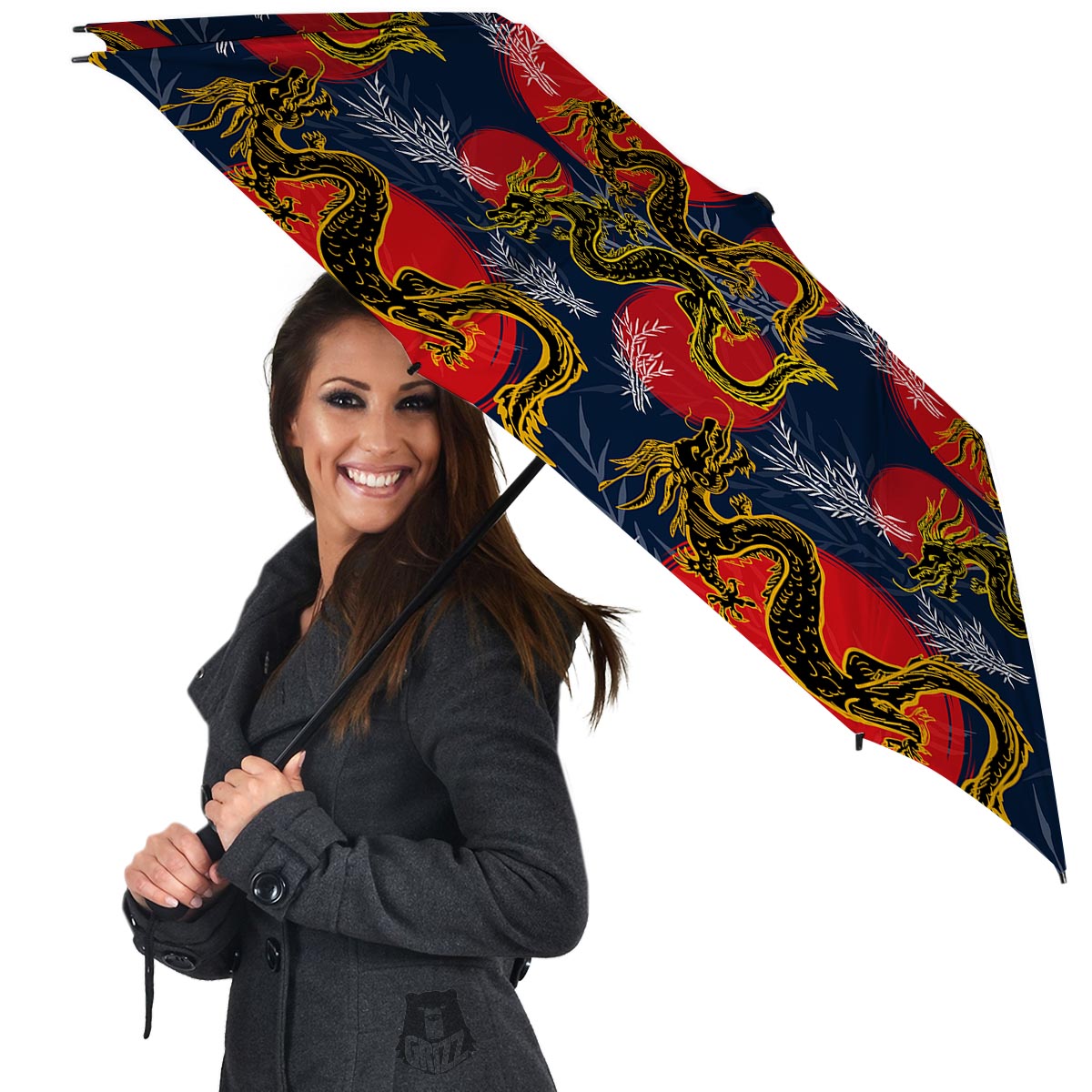 Janpanese Dragon Print Umbrella-grizzshop