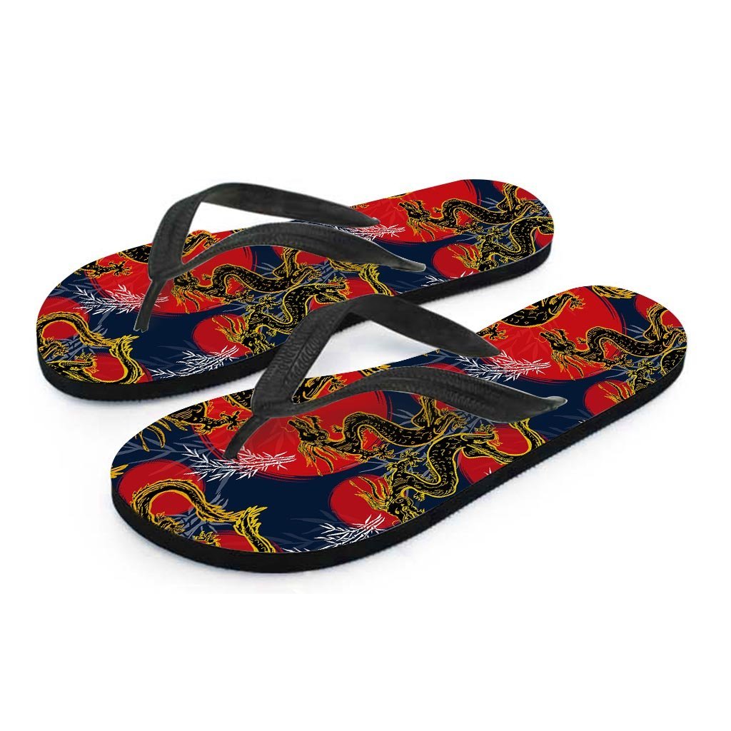 Janpanese Dragon Print Women's Flip Flops-grizzshop