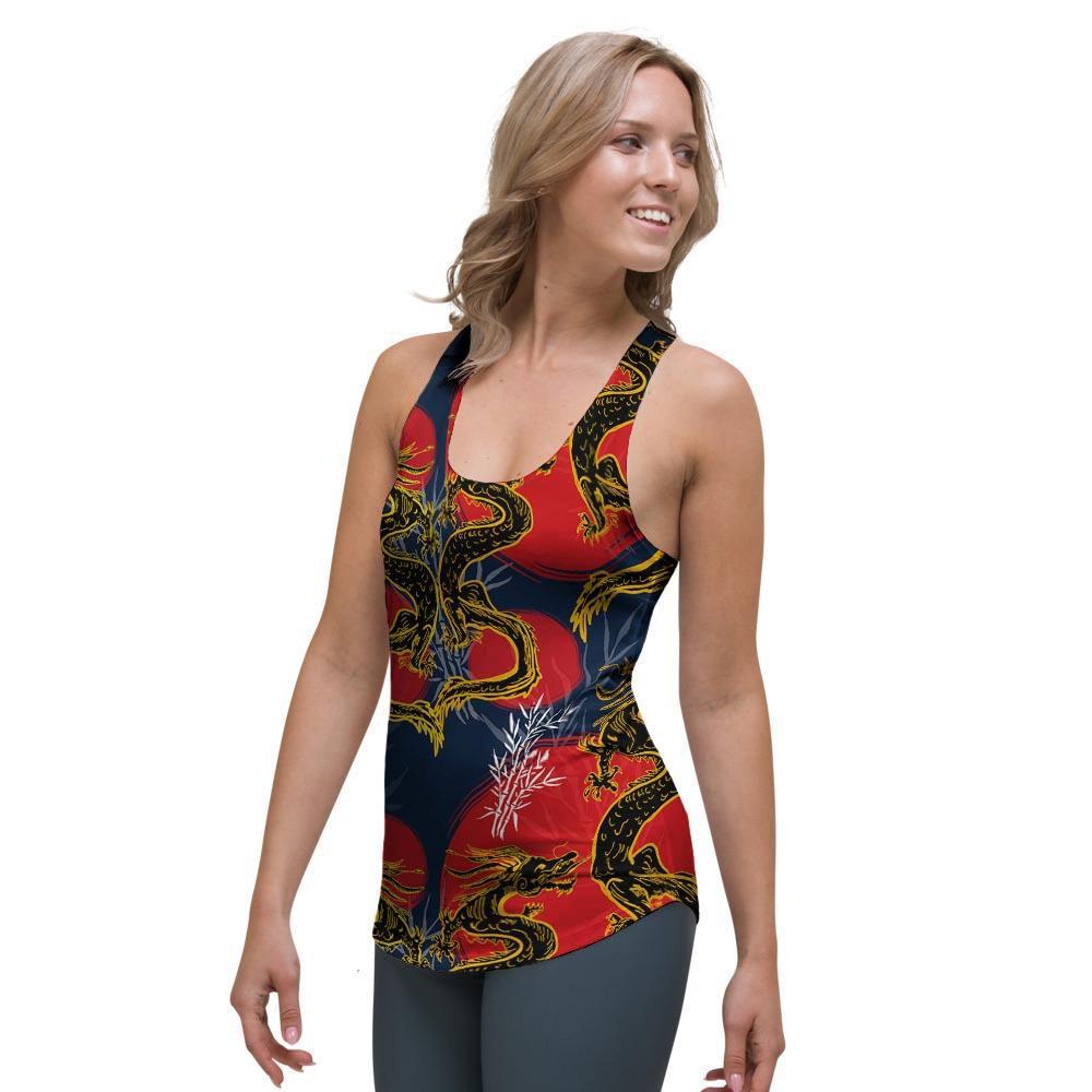 Janpanese Dragon Print Women's Racerback Tank Top-grizzshop
