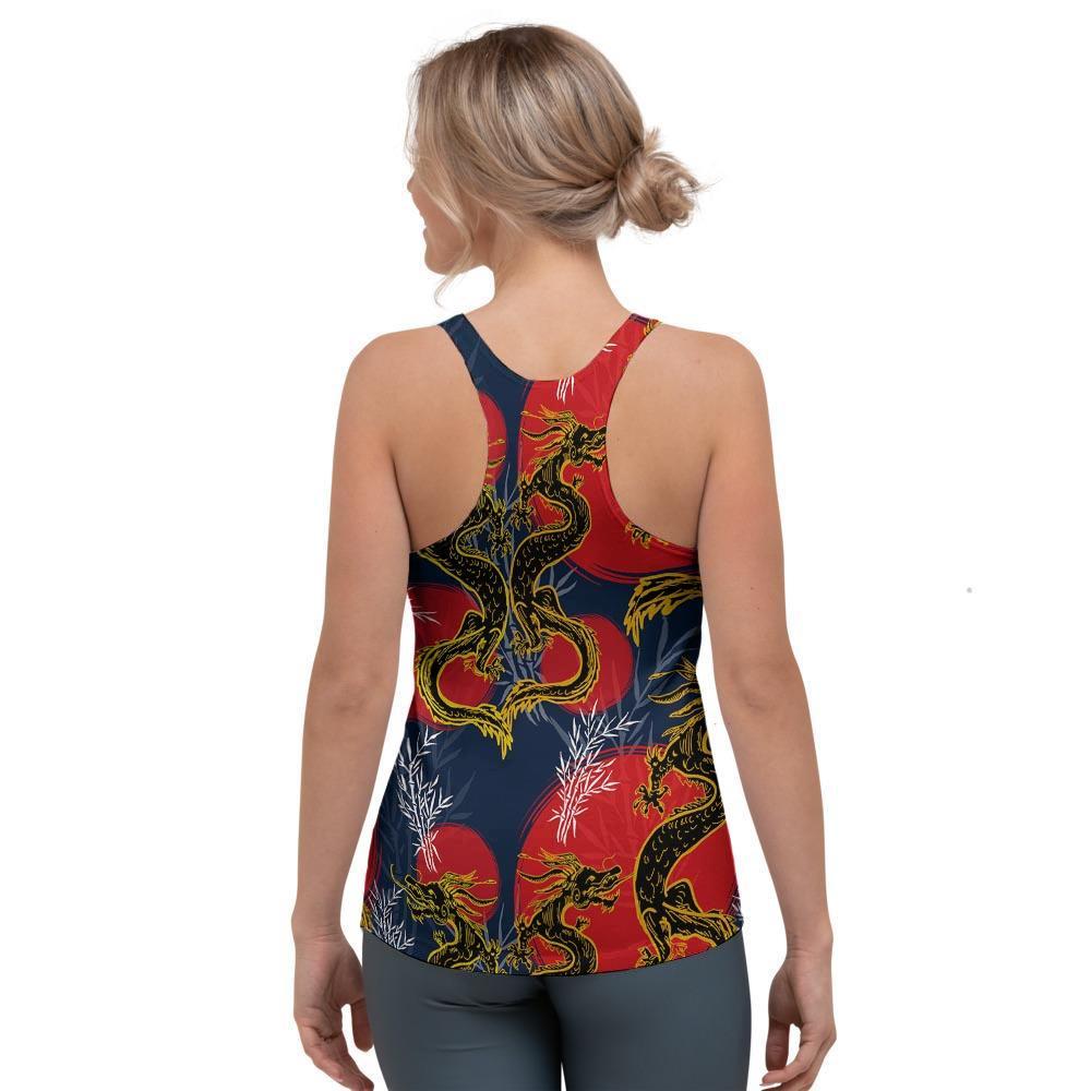 Janpanese Dragon Print Women's Racerback Tank Top-grizzshop