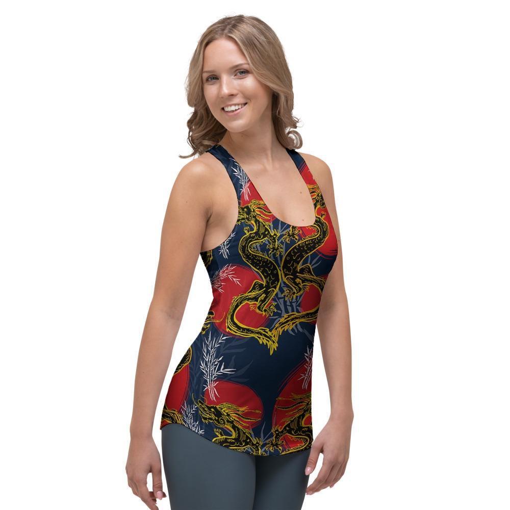 Janpanese Dragon Print Women's Racerback Tank Top-grizzshop