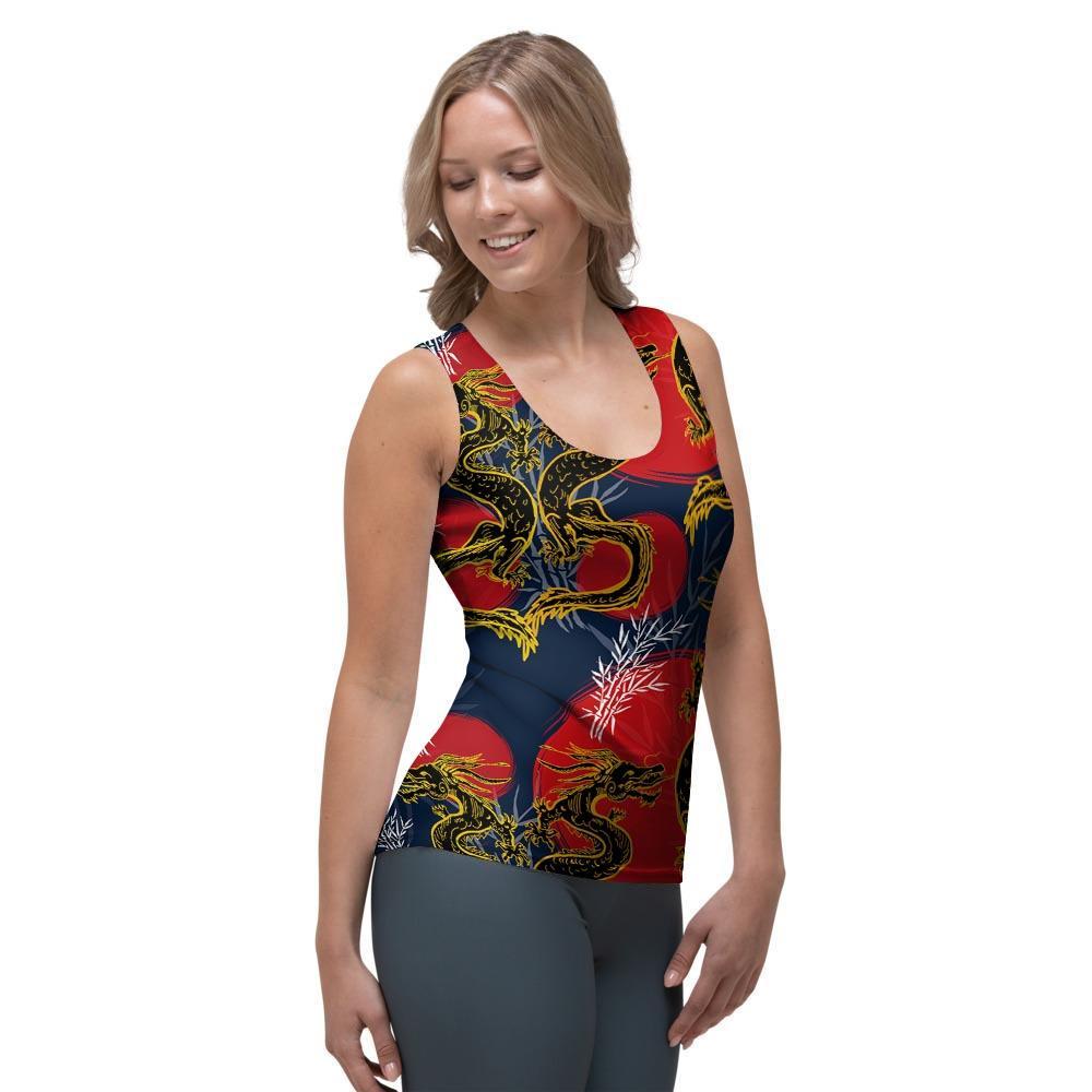 Janpanese Dragon Print Women's Tank Top-grizzshop