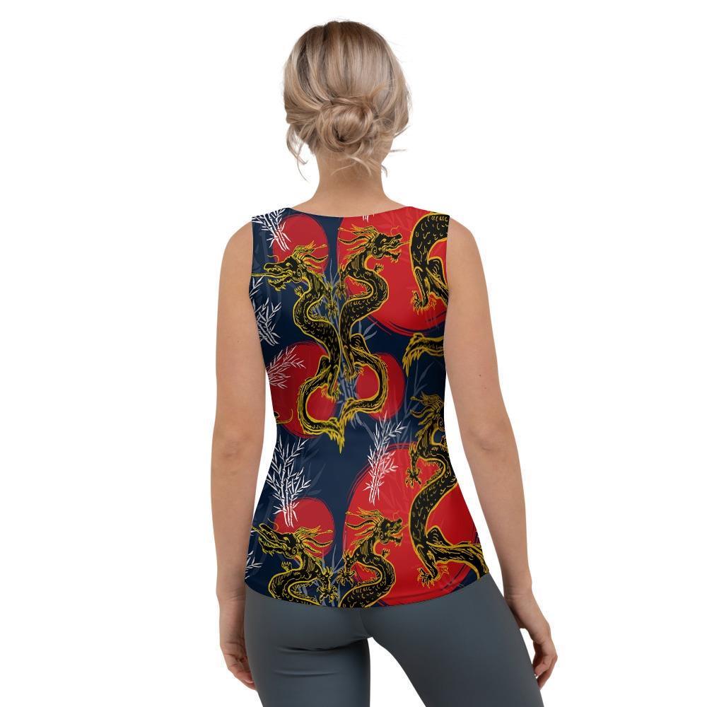 Janpanese Dragon Print Women's Tank Top-grizzshop
