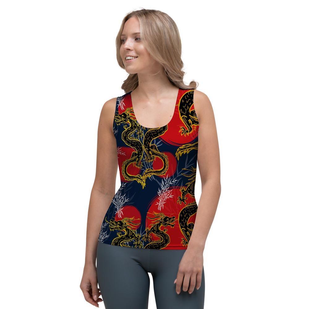 Janpanese Dragon Print Women's Tank Top-grizzshop