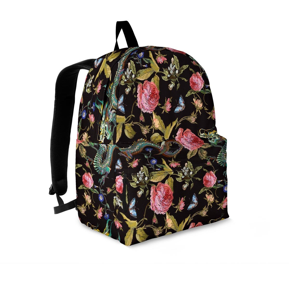 Janpanese Floral Dragon Print Backpack-grizzshop