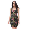 Janpanese Floral Dragon Print Bodycon Dress-grizzshop