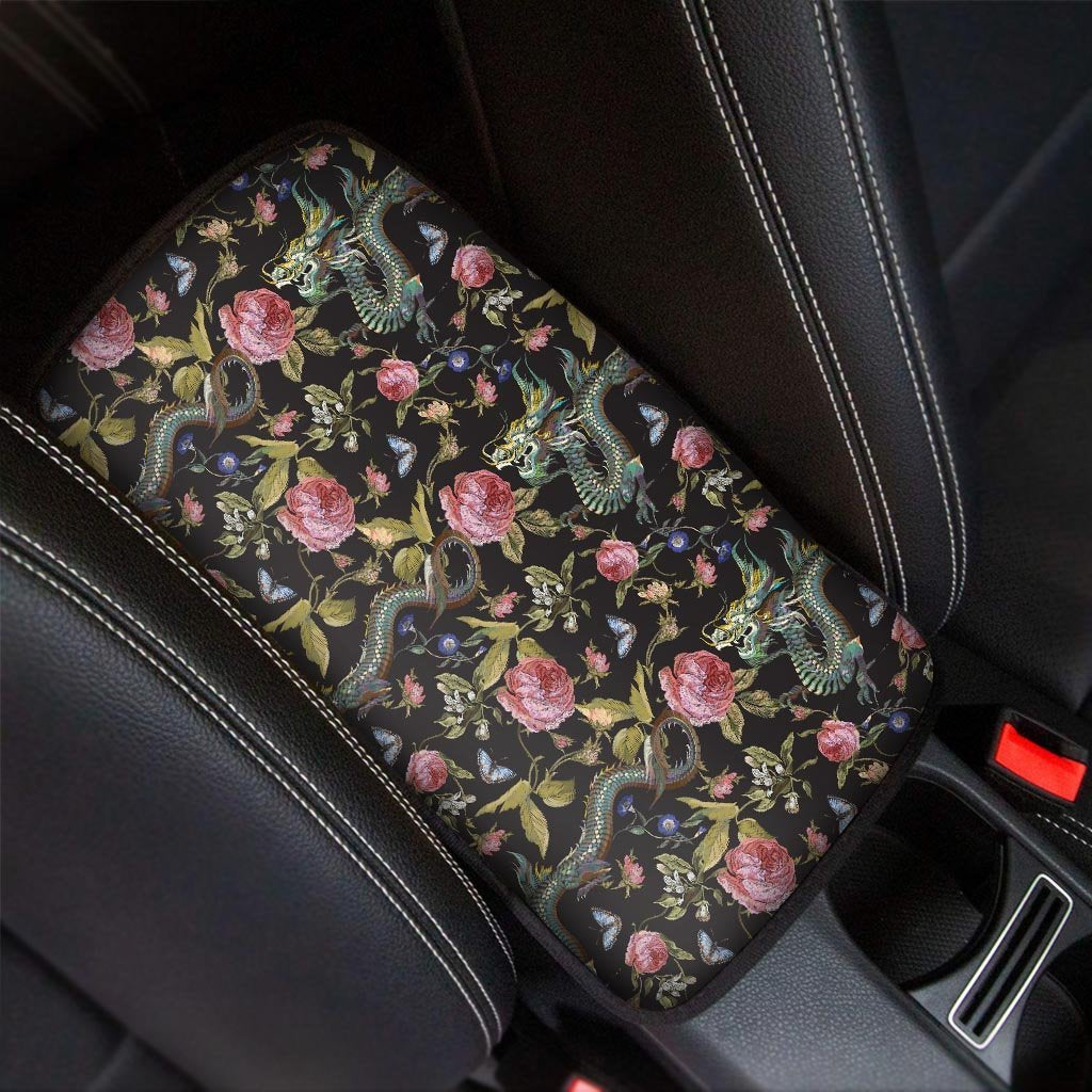 Janpanese Floral Dragon Print Car Console Cover-grizzshop