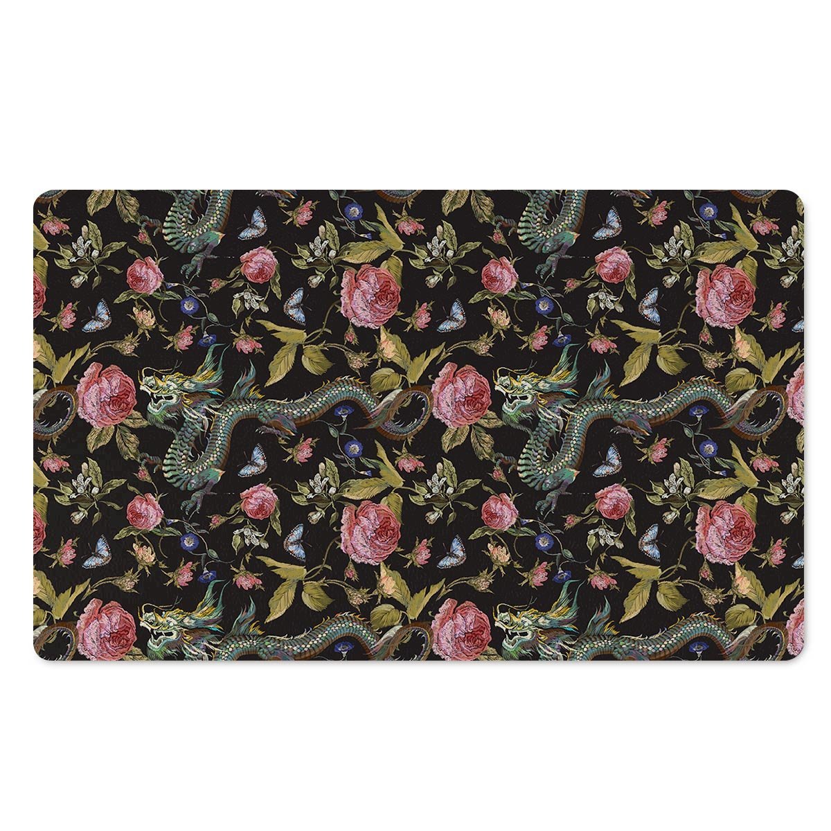 Janpanese Floral Dragon Print Door Mat-grizzshop