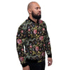 Janpanese Floral Dragon Print Men's Bomber Jacket-grizzshop