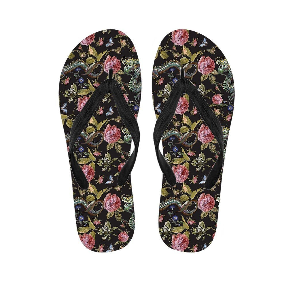 Janpanese Floral Dragon Print Men's Flip Flops-grizzshop