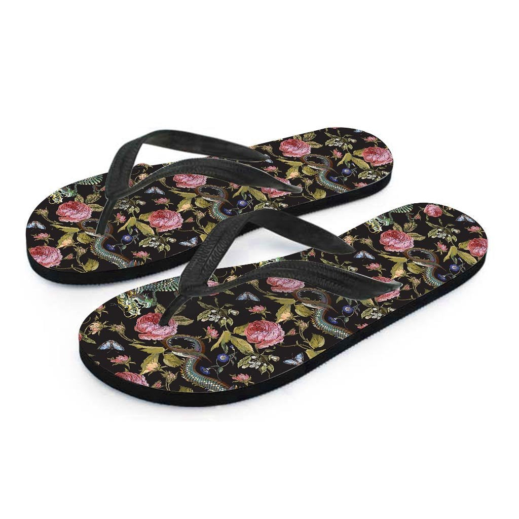 Janpanese Floral Dragon Print Men's Flip Flops-grizzshop