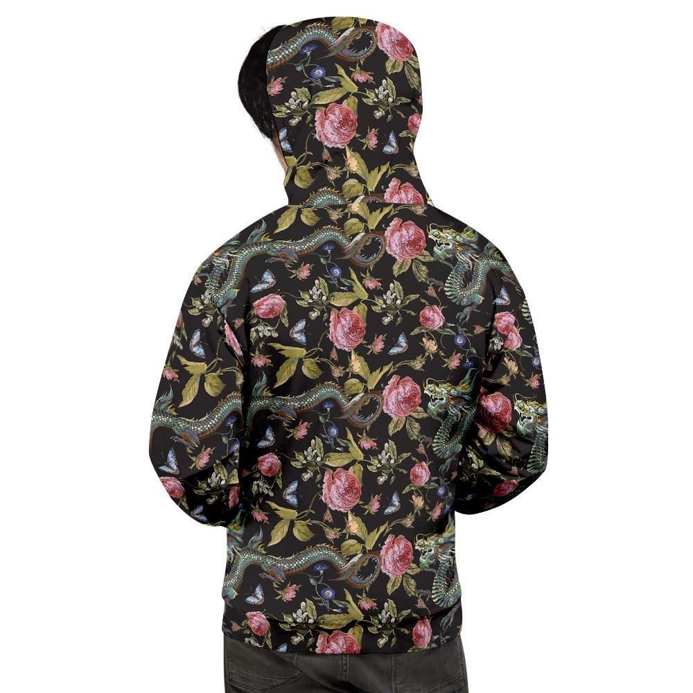 Janpanese Floral Dragon Print Men's Hoodie-grizzshop