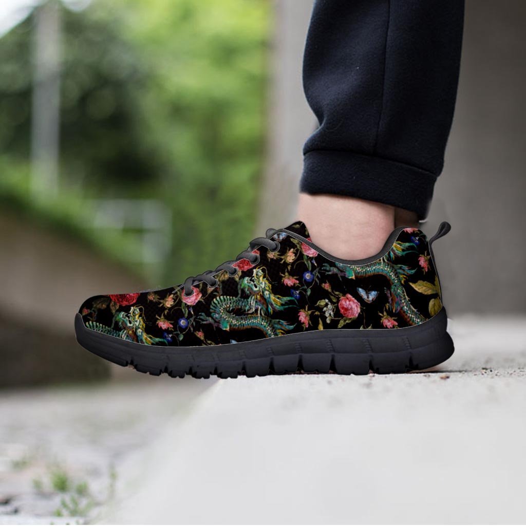 Janpanese Floral Dragon Print Men's Sneakers-grizzshop