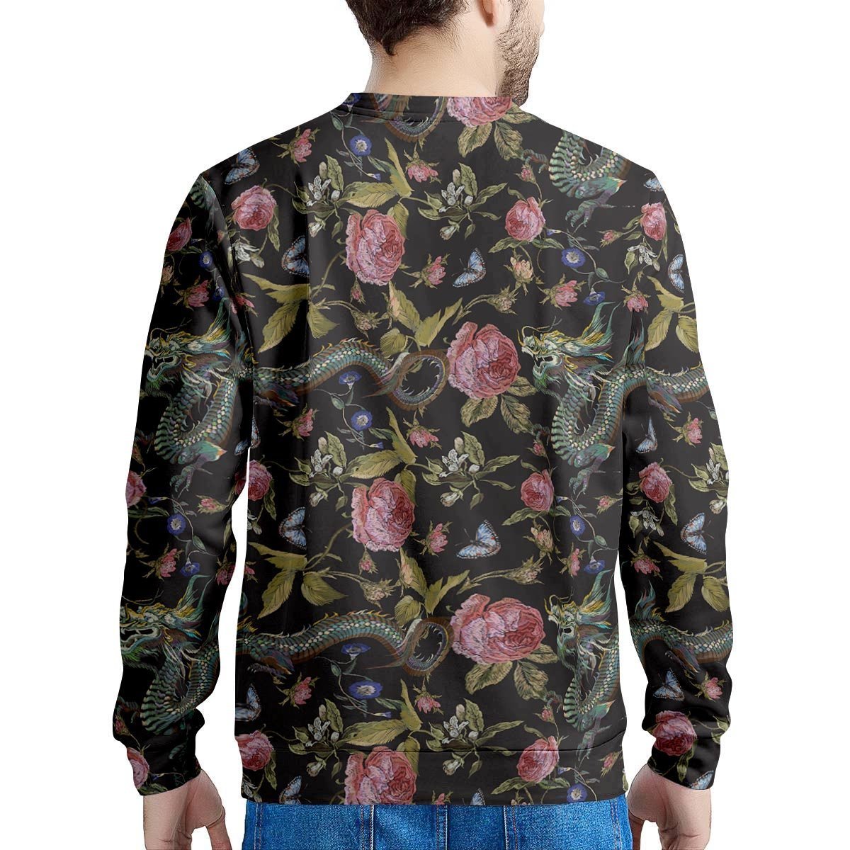 Janpanese Floral Dragon Print Men's Sweatshirt-grizzshop