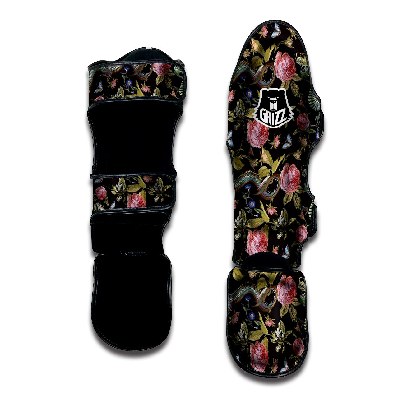 Janpanese Floral Dragon Print Muay Thai Shin Guard-grizzshop