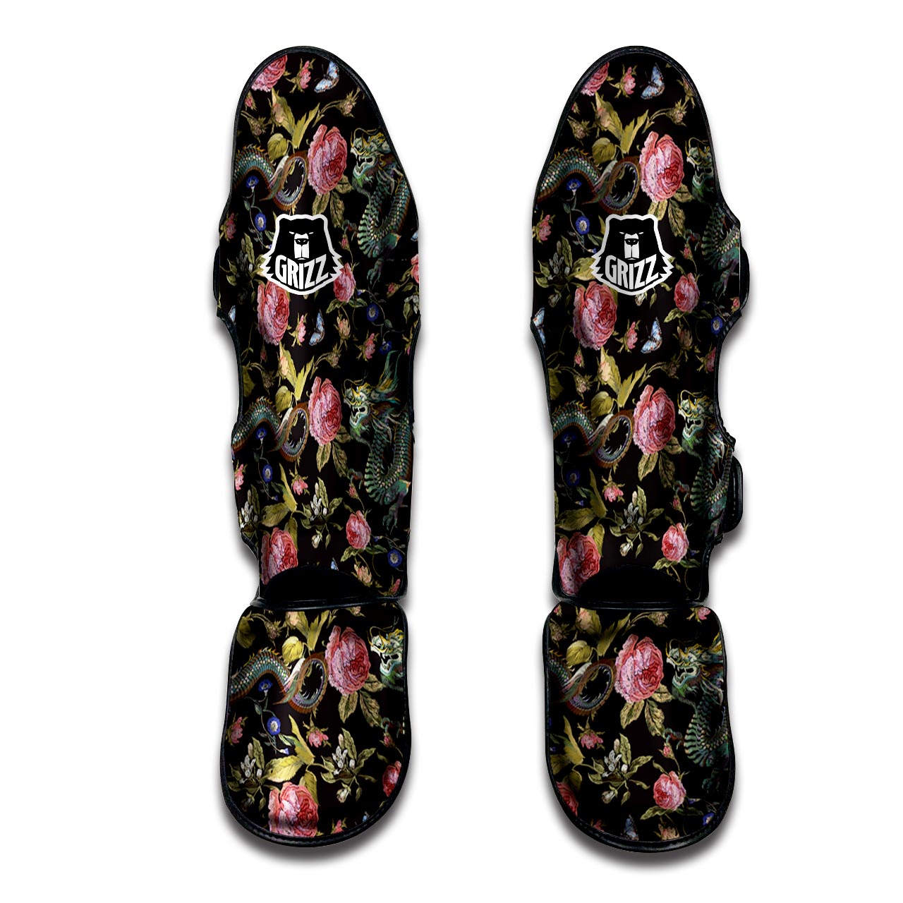 Janpanese Floral Dragon Print Muay Thai Shin Guard-grizzshop