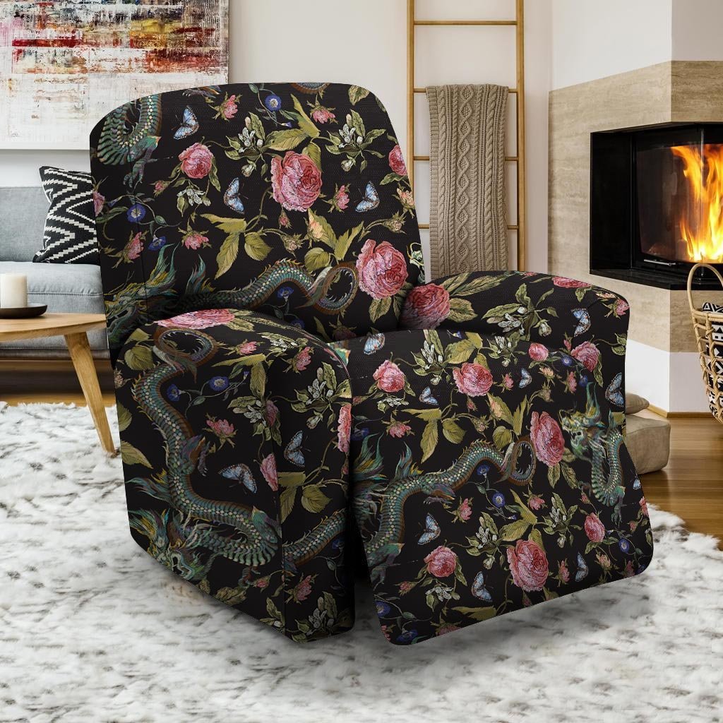 Janpanese Floral Dragon Print Recliner Cover-grizzshop