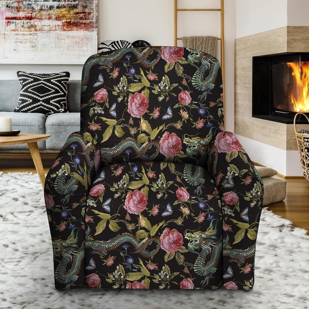 Janpanese Floral Dragon Print Recliner Cover-grizzshop