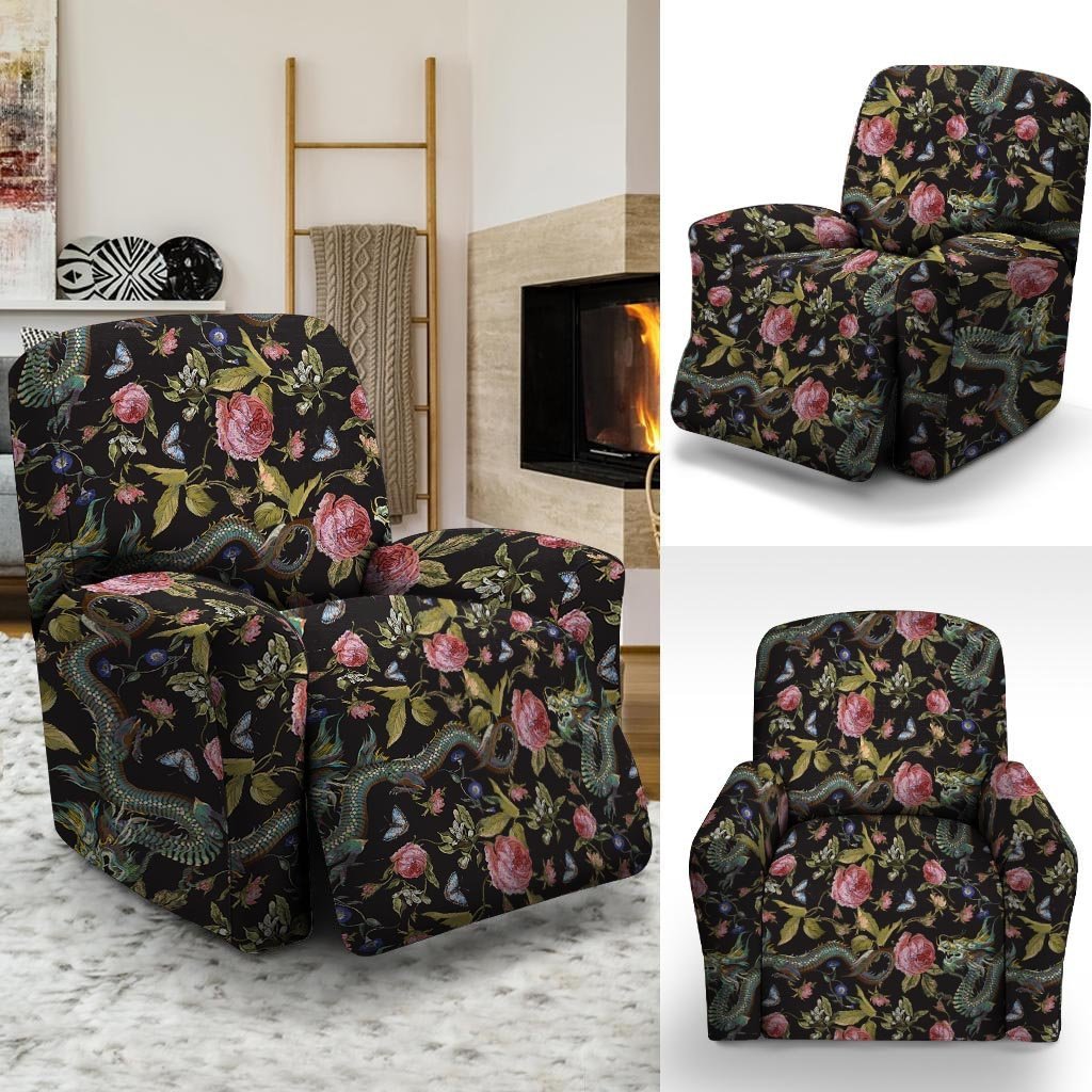 Janpanese Floral Dragon Print Recliner Cover-grizzshop