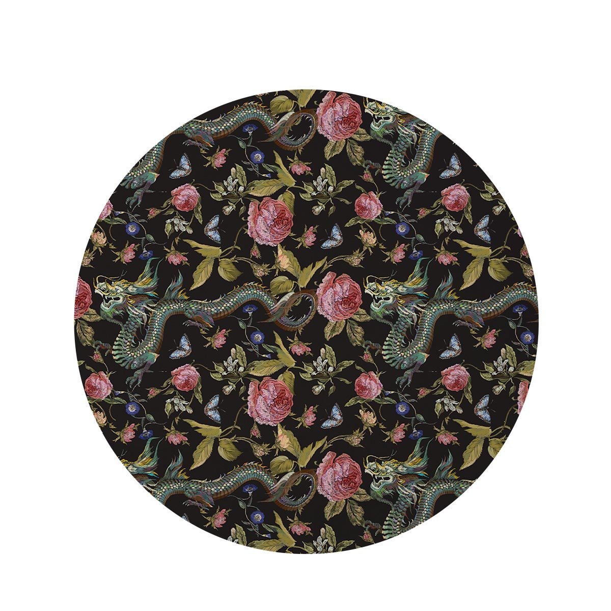 Janpanese Floral Dragon Print Round Rug-grizzshop