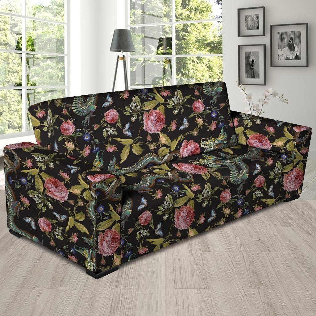 Janpanese Floral Dragon Print Sofa Cover-grizzshop