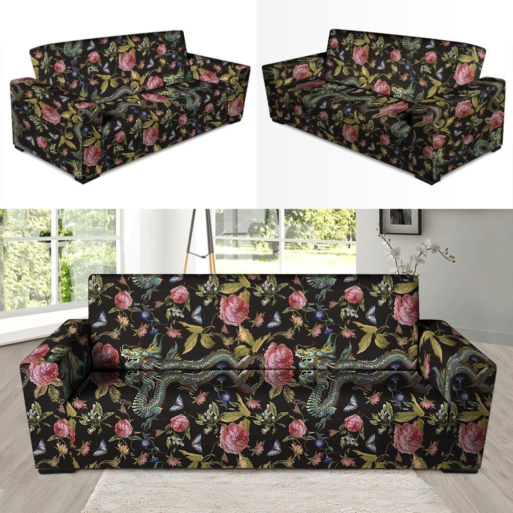 Janpanese Floral Dragon Print Sofa Cover-grizzshop