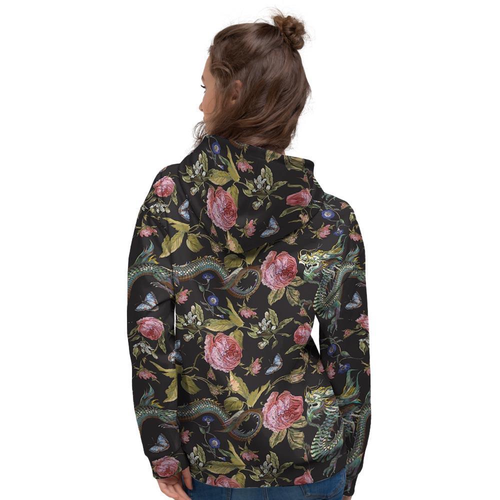 Janpanese Floral Dragon Print Women's Hoodie-grizzshop