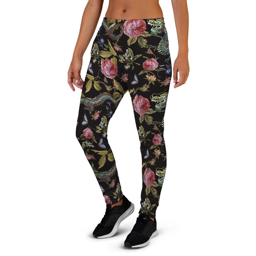 Janpanese Floral Dragon Print Women's Joggers-grizzshop