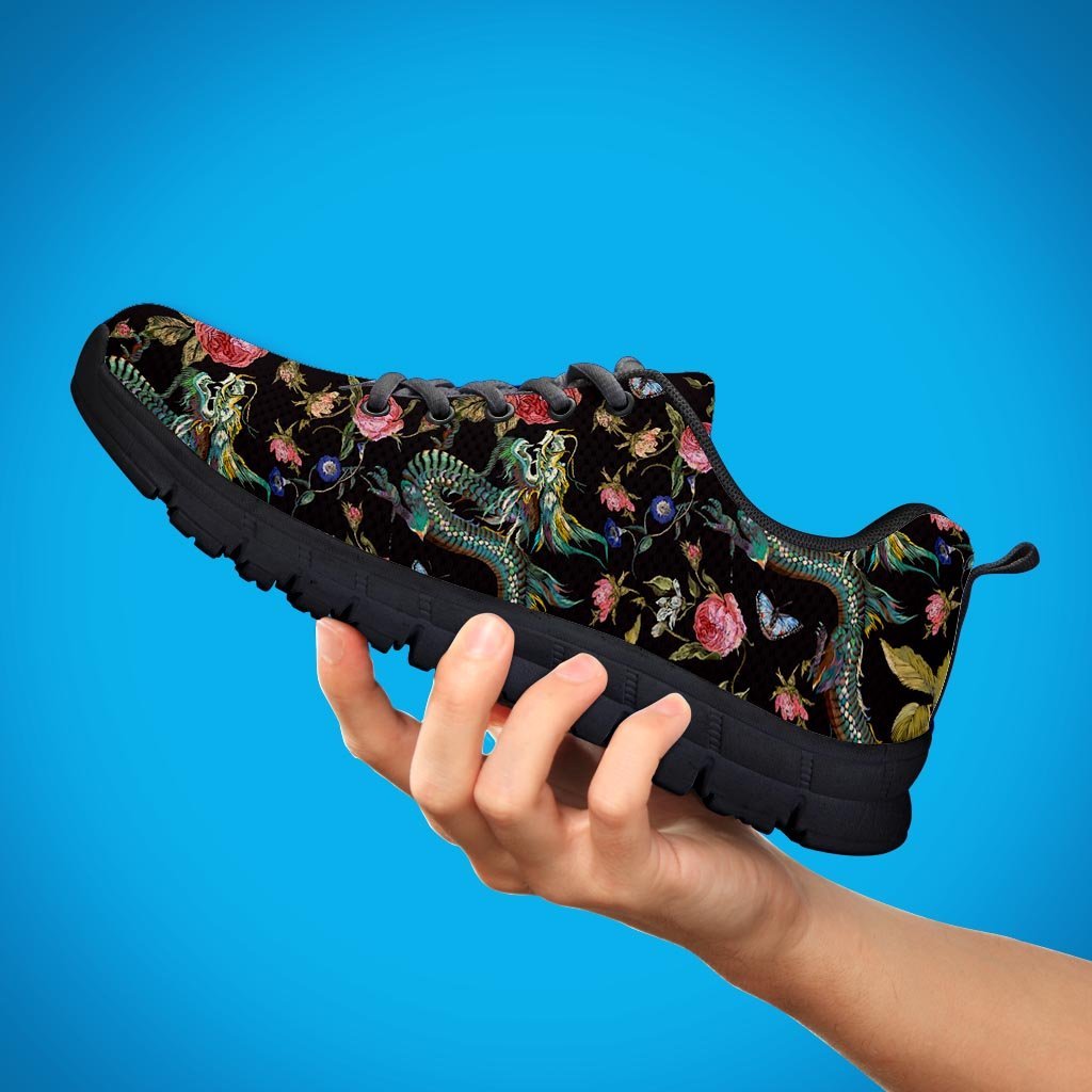 Janpanese Floral Dragon Print Women's Sneakers-grizzshop