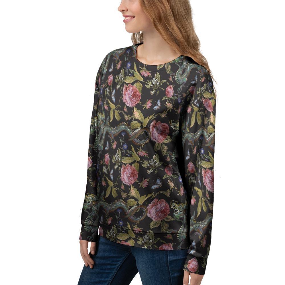 Janpanese Floral Dragon Print Women's Sweatshirt-grizzshop