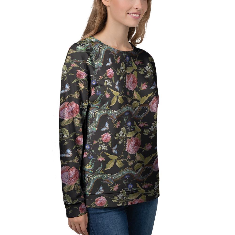 Janpanese Floral Dragon Print Women's Sweatshirt-grizzshop