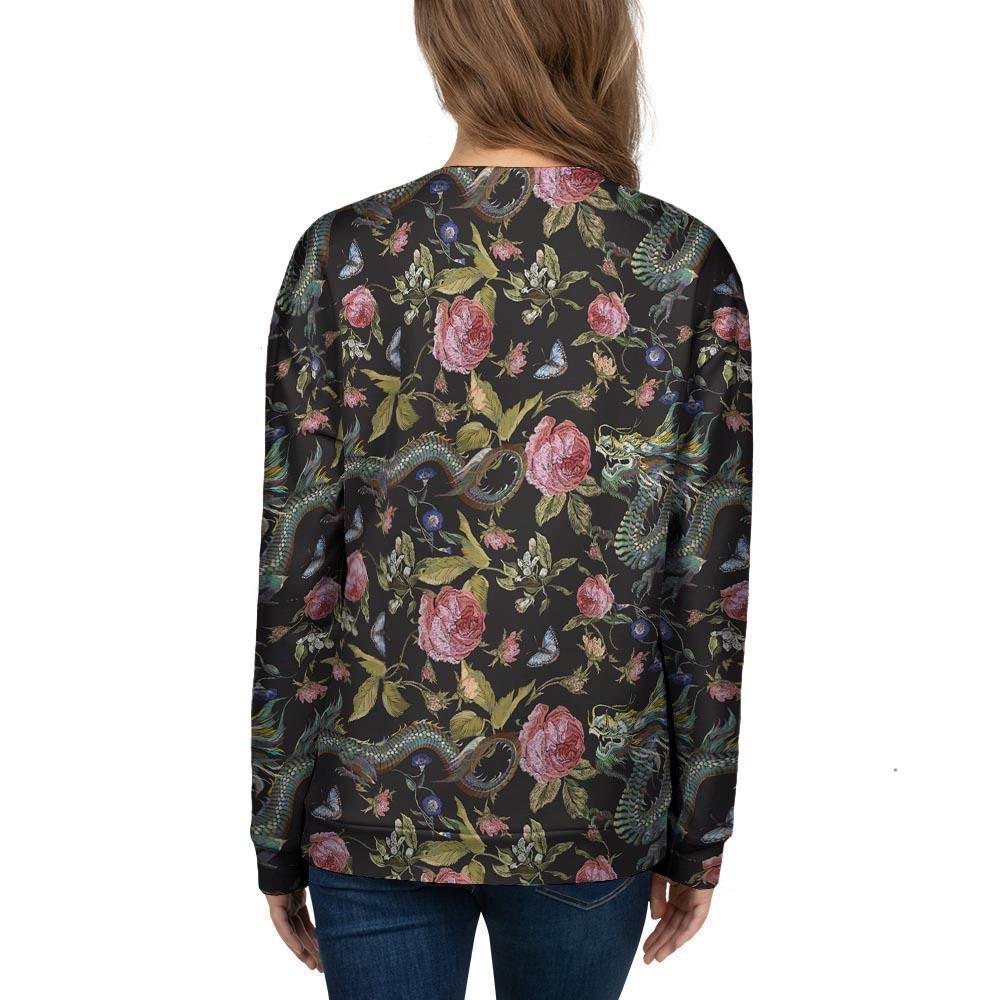 Janpanese Floral Dragon Print Women's Sweatshirt-grizzshop