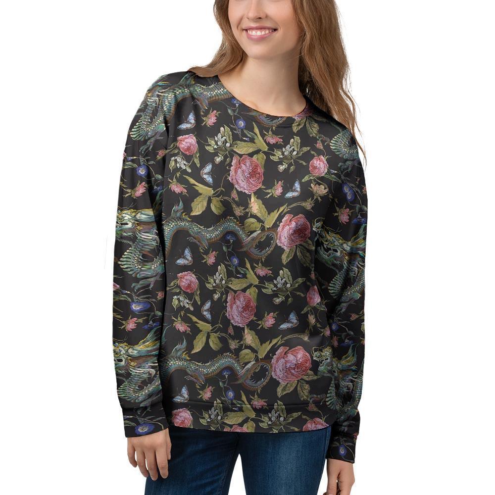 Janpanese Floral Dragon Print Women's Sweatshirt-grizzshop