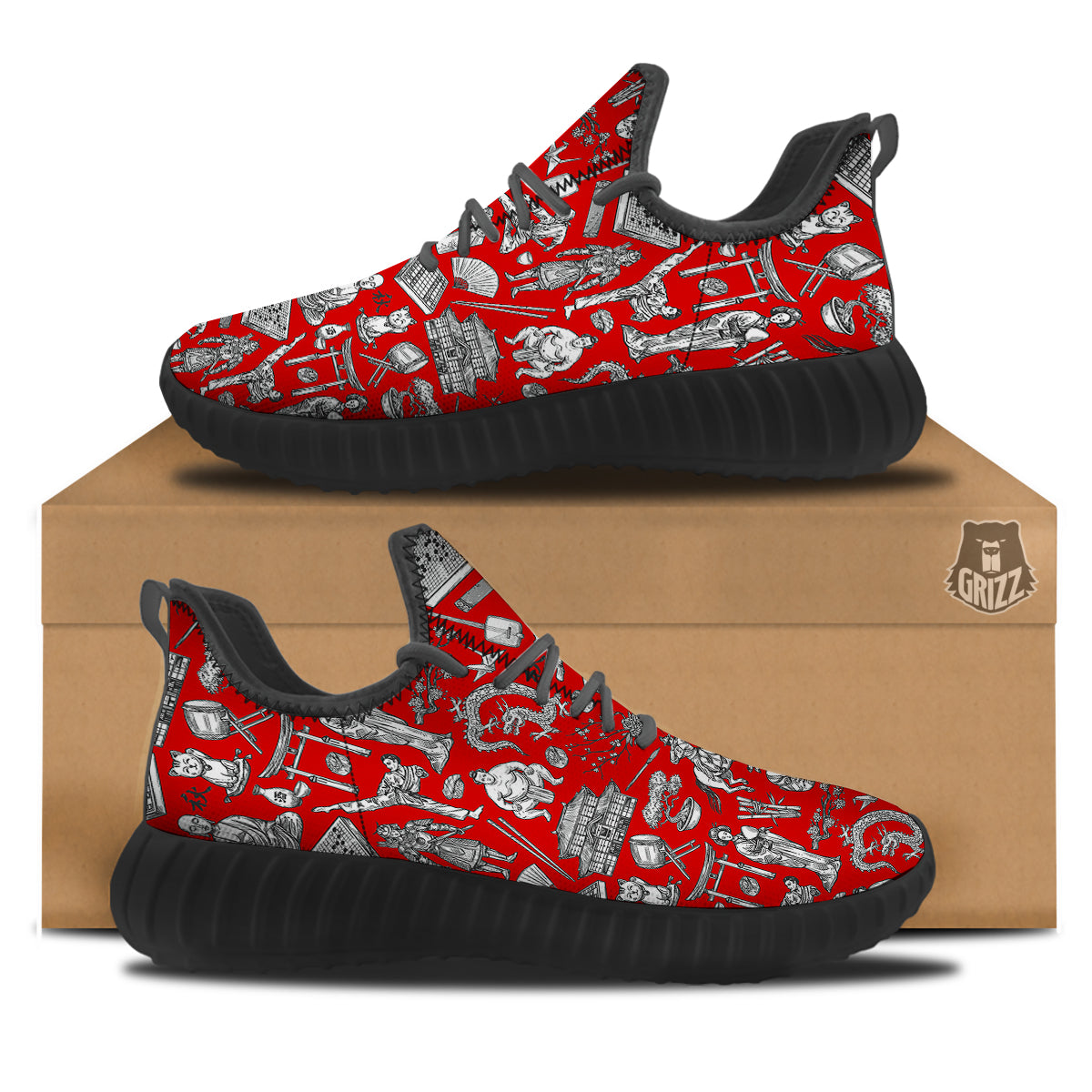Japan History And Culture Print Pattern Black Walking Shoes-grizzshop