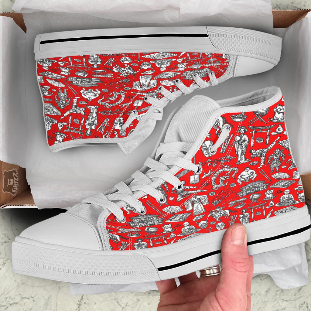 Japan History And Culture Print Pattern White High Top Shoes-grizzshop
