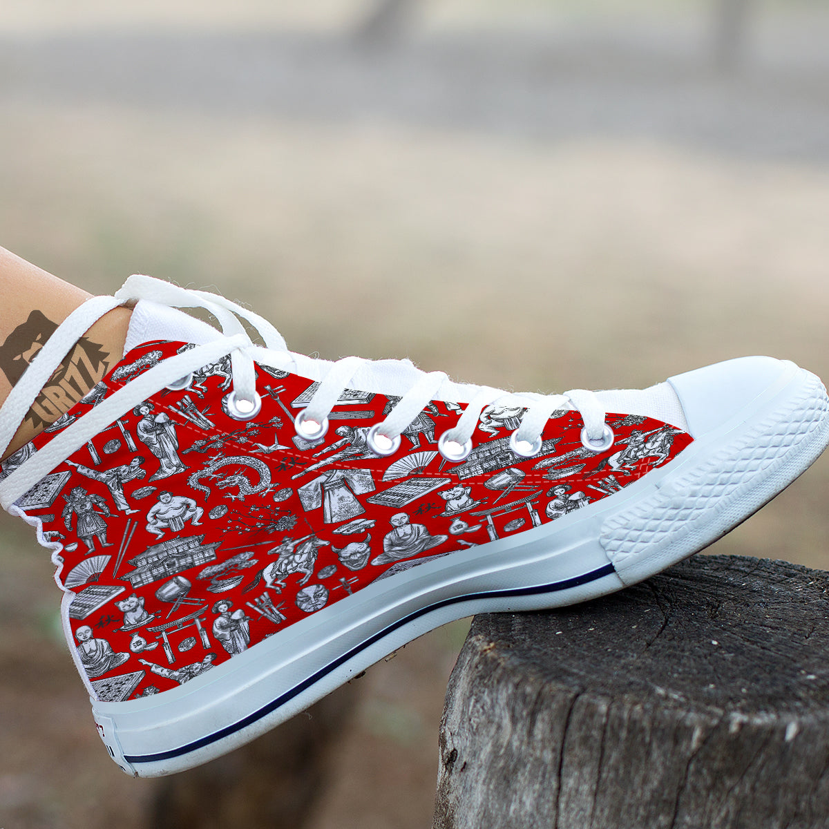 Japan History And Culture Print Pattern White High Top Shoes-grizzshop