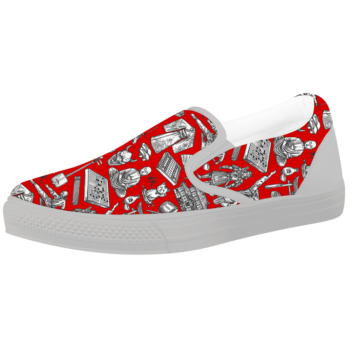 Japan History And Culture Print Pattern White Slip On Shoes-grizzshop