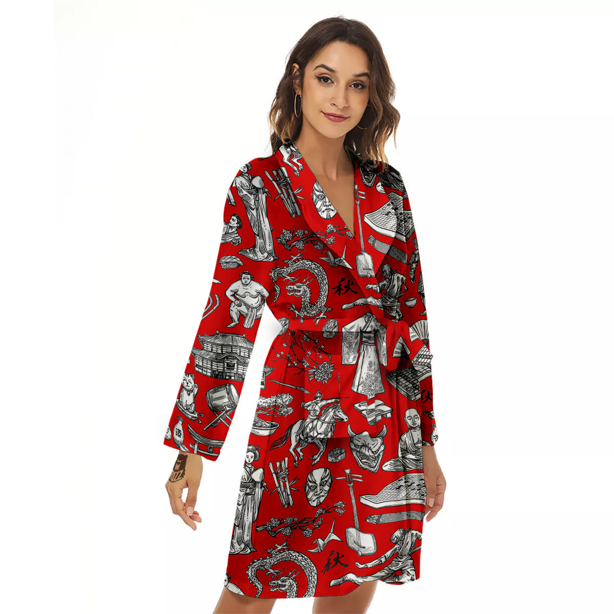 Japan History And Culture Print Pattern Women's Robe-grizzshop
