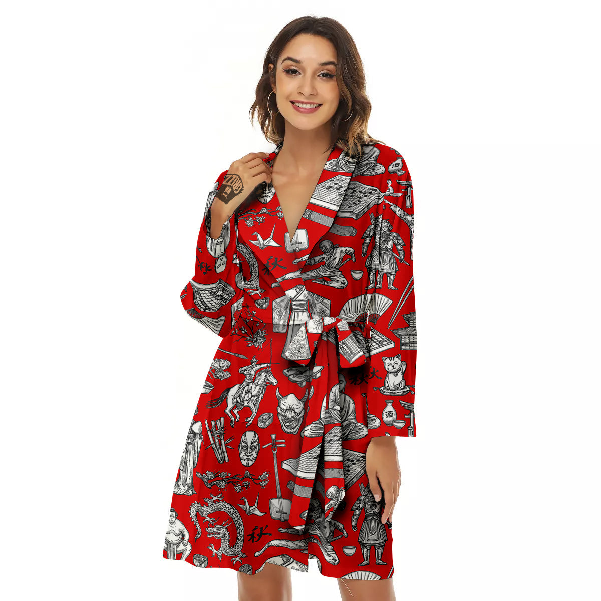 Japan History And Culture Print Pattern Women's Robe-grizzshop