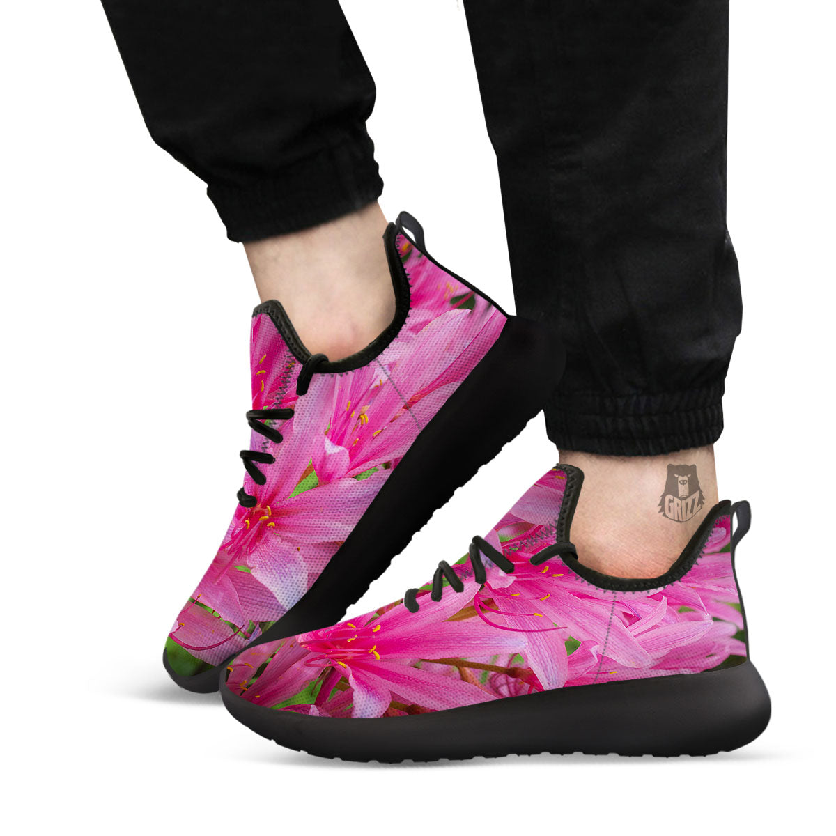 Japanese Amaryllis Purple And Pink Print Black Athletic Shoes-grizzshop