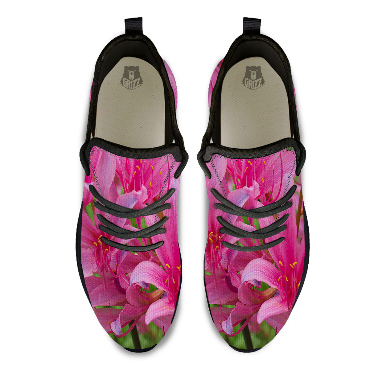 Japanese Amaryllis Purple And Pink Print Black Athletic Shoes-grizzshop