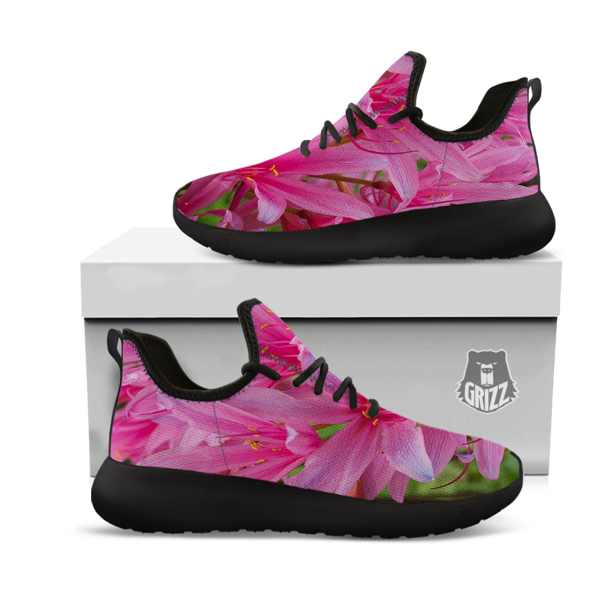 Japanese Amaryllis Purple And Pink Print Black Athletic Shoes-grizzshop