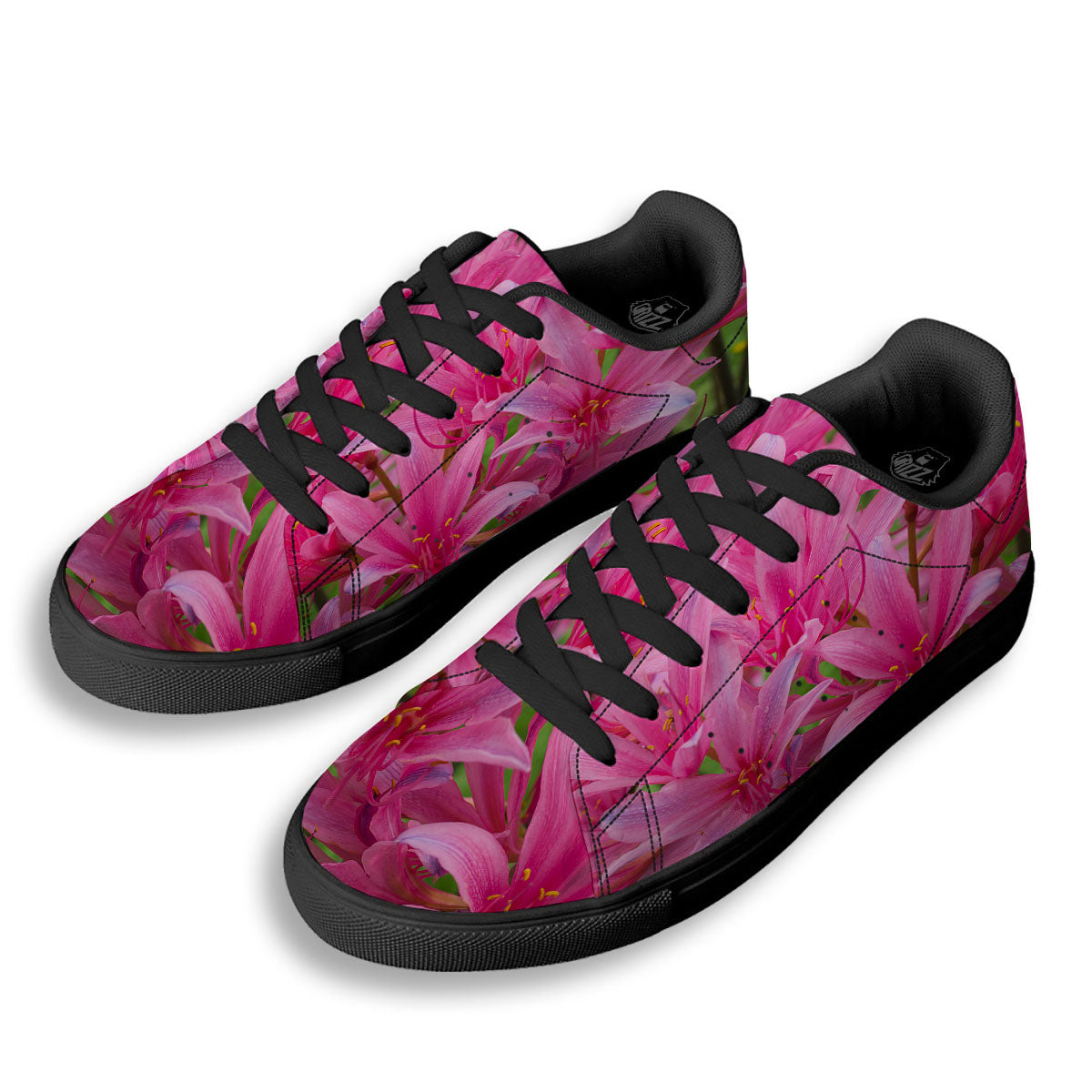 Japanese Amaryllis Purple And Pink Print Black Low Top Sneakers-grizzshop