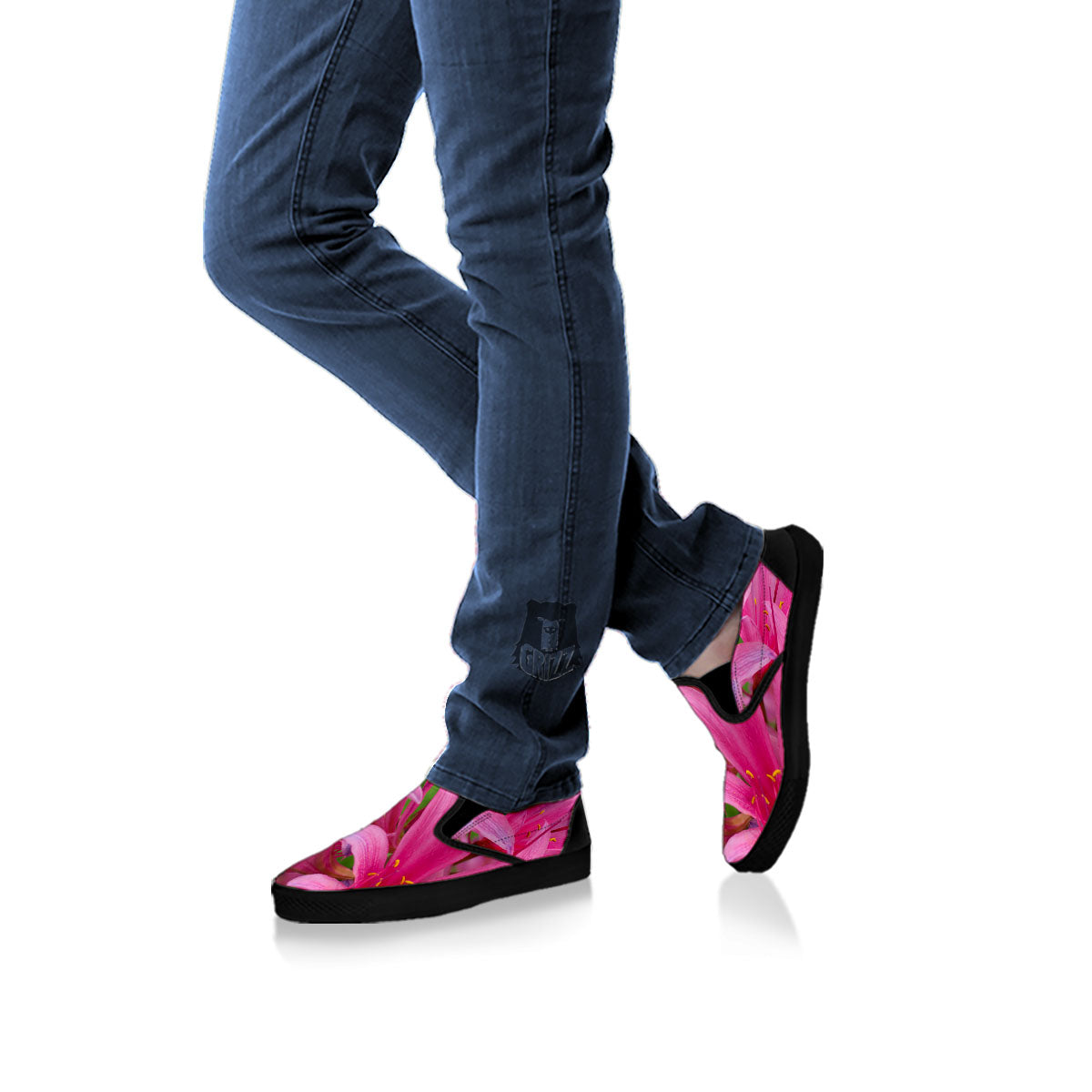 Japanese Amaryllis Purple And Pink Print Black Slip On Shoes-grizzshop