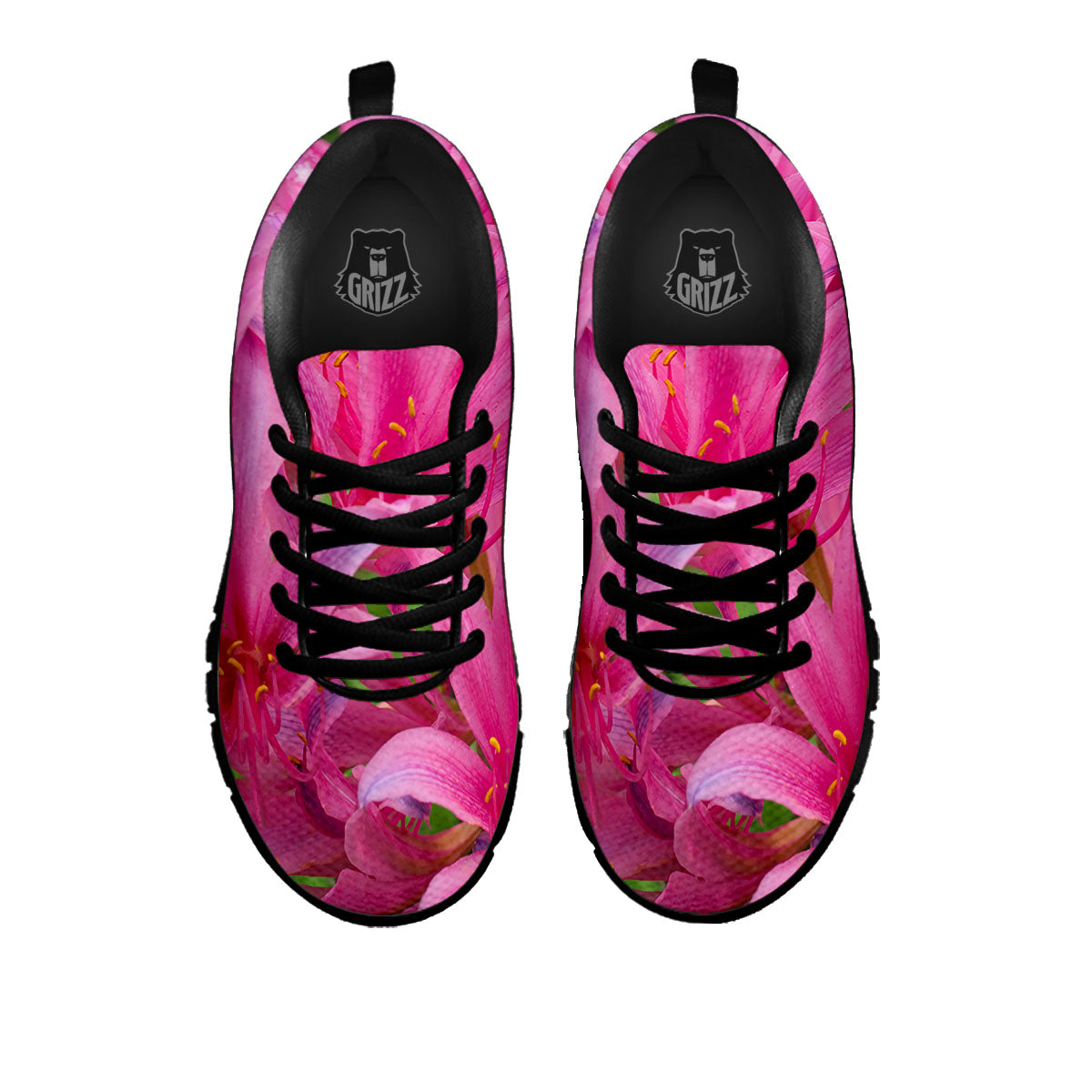 Japanese Amaryllis Purple And Pink Print Black Sneaker-grizzshop