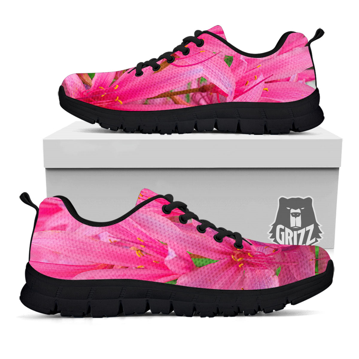 Japanese Amaryllis Purple And Pink Print Black Sneaker-grizzshop