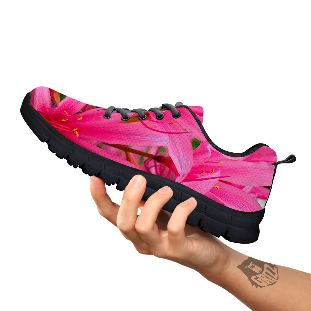 Japanese Amaryllis Purple And Pink Print Black Sneaker-grizzshop